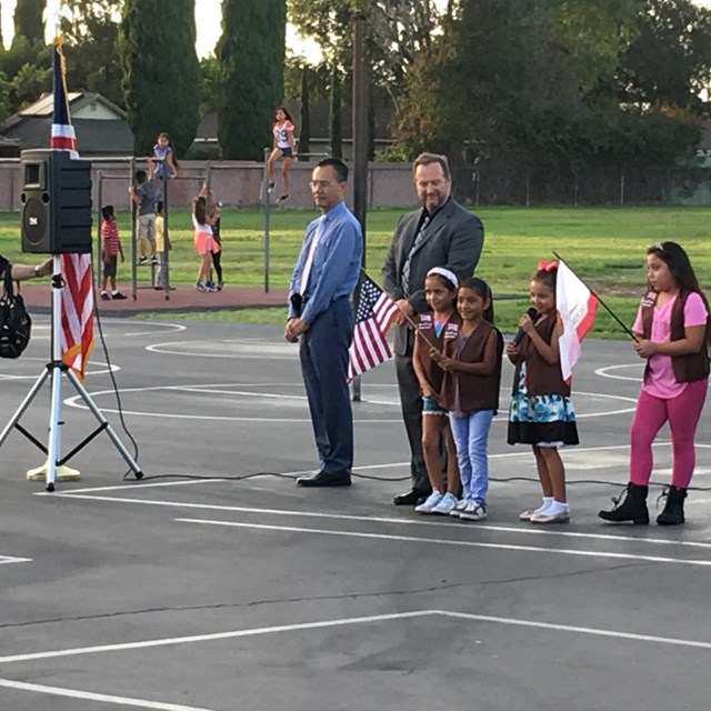 Faylane's Girl Scout troop led a presentation of colors to kick off back to school night with Special Guests Vice President of the School Board Lan Nguyen and Director Luisa Rogers.