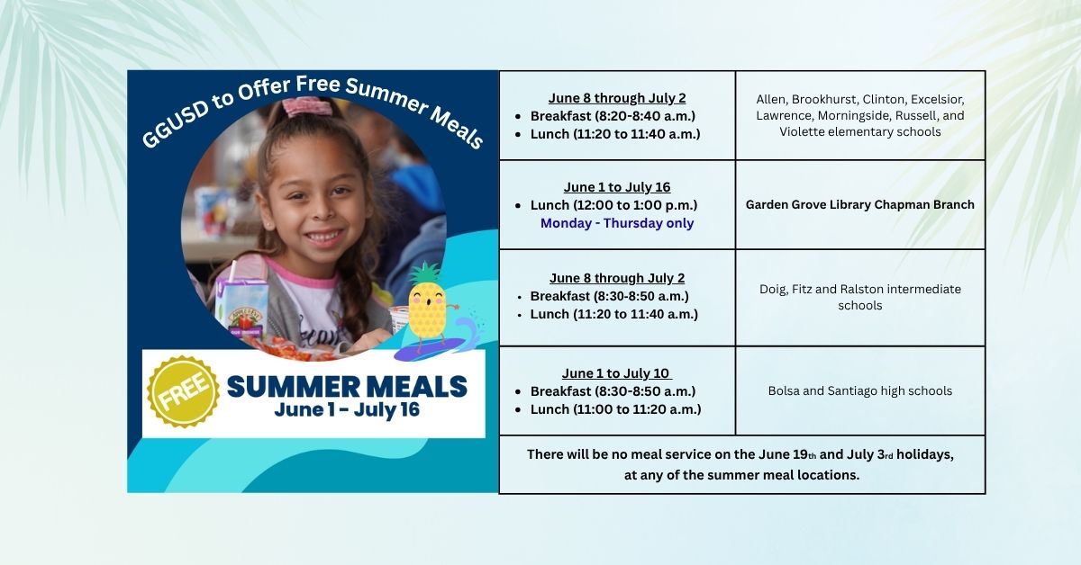 GGUSD offers free Summer Meals